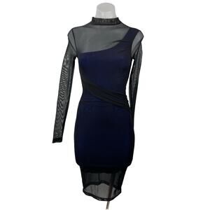 French Connection Fast Mia Mix Media Illusion Sheer Mesh Mini Bodycon Dress Sz 0